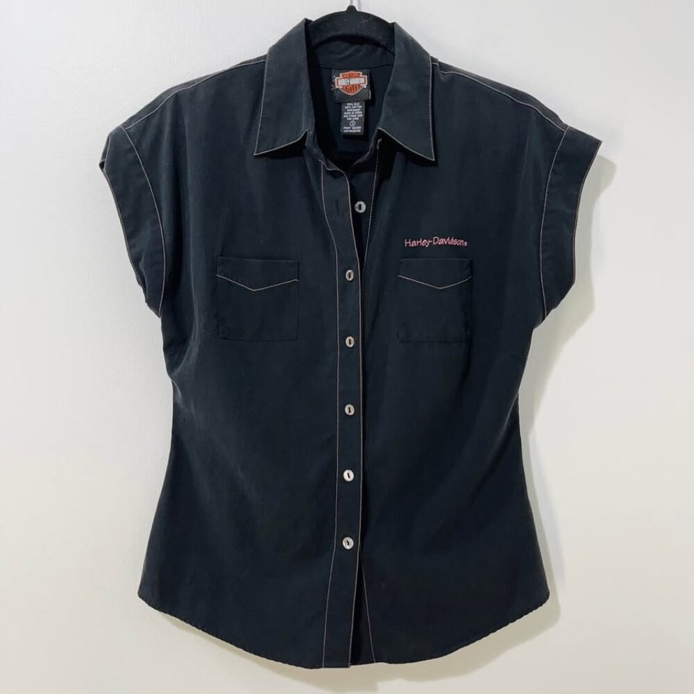 Harley-Davidson Edgy Eagle Statement Button-Down Biker Y2K Short Sleeve [size S] - Picture 4 of 11